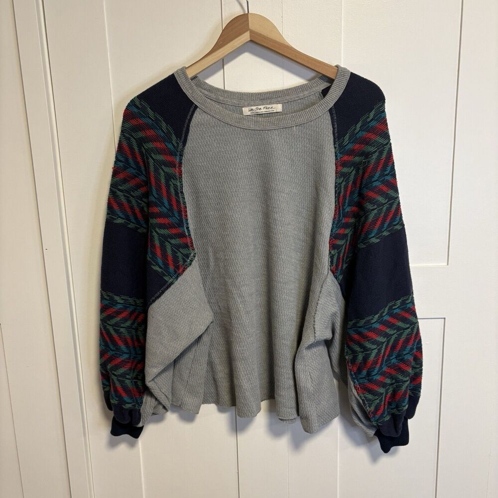 Free People We The Free Rainbow Dreams Oversized Pullover Size Small Gray